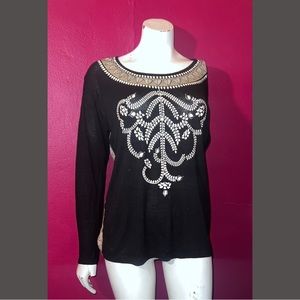 Sophisticated psychedelic long sleeve T-shirt tunic top by Global Desi, size M.